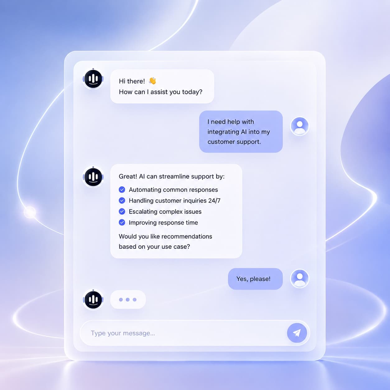 AI customer support chat assisting a customer
