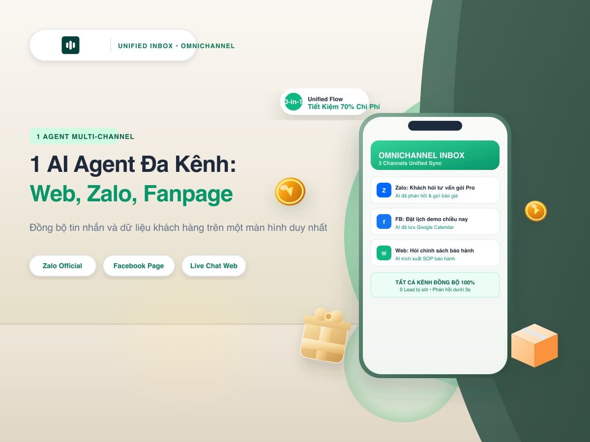 1 AI Agent Quản Lý Đa Kênh: Đồng Bộ Website, Fanpage, Zalo OA Không Bỏ Sót Lead