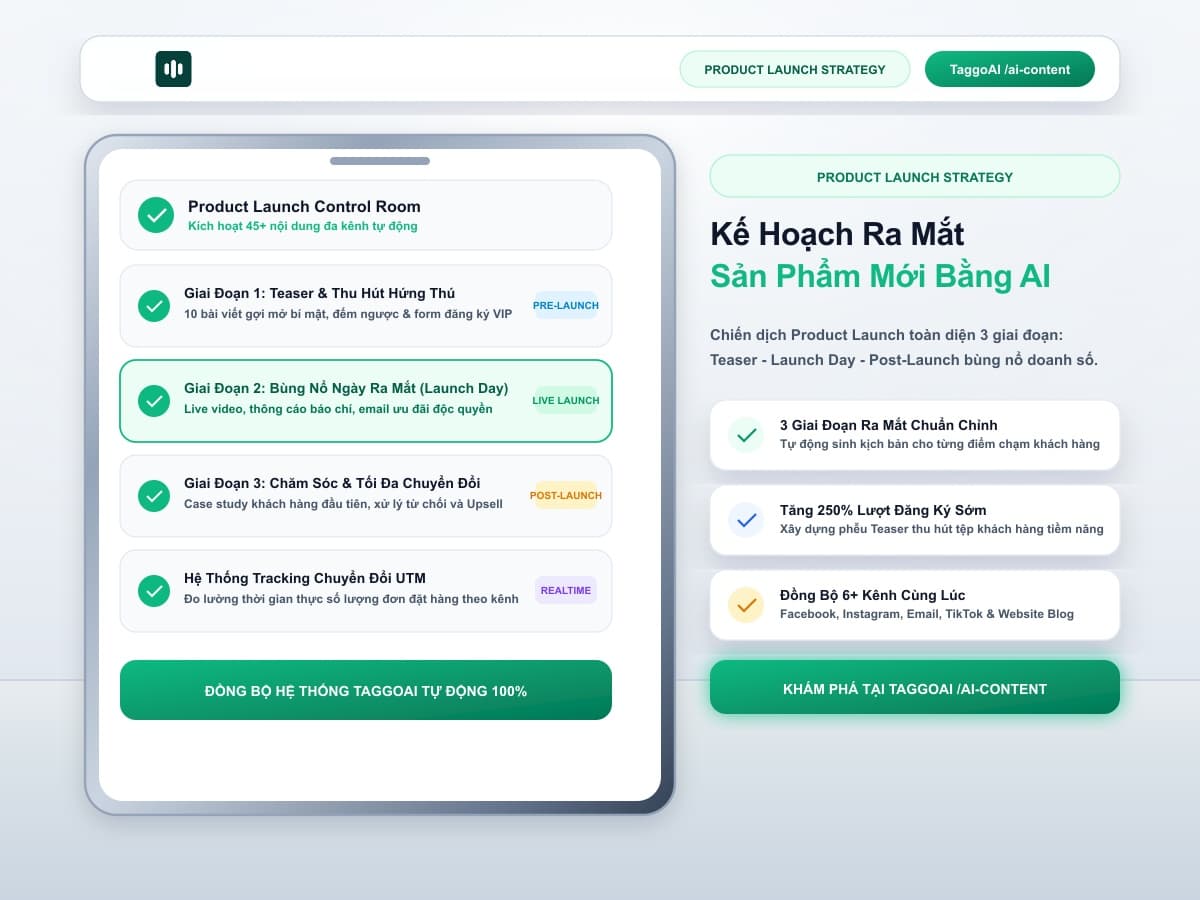 Kế Hoạch Ra Mắt Sản Phẩm Mới (Product Launch) Bằng AI Content Calendar Đạt Tỷ Lệ Chuyển Đổi Đỉnh Cao