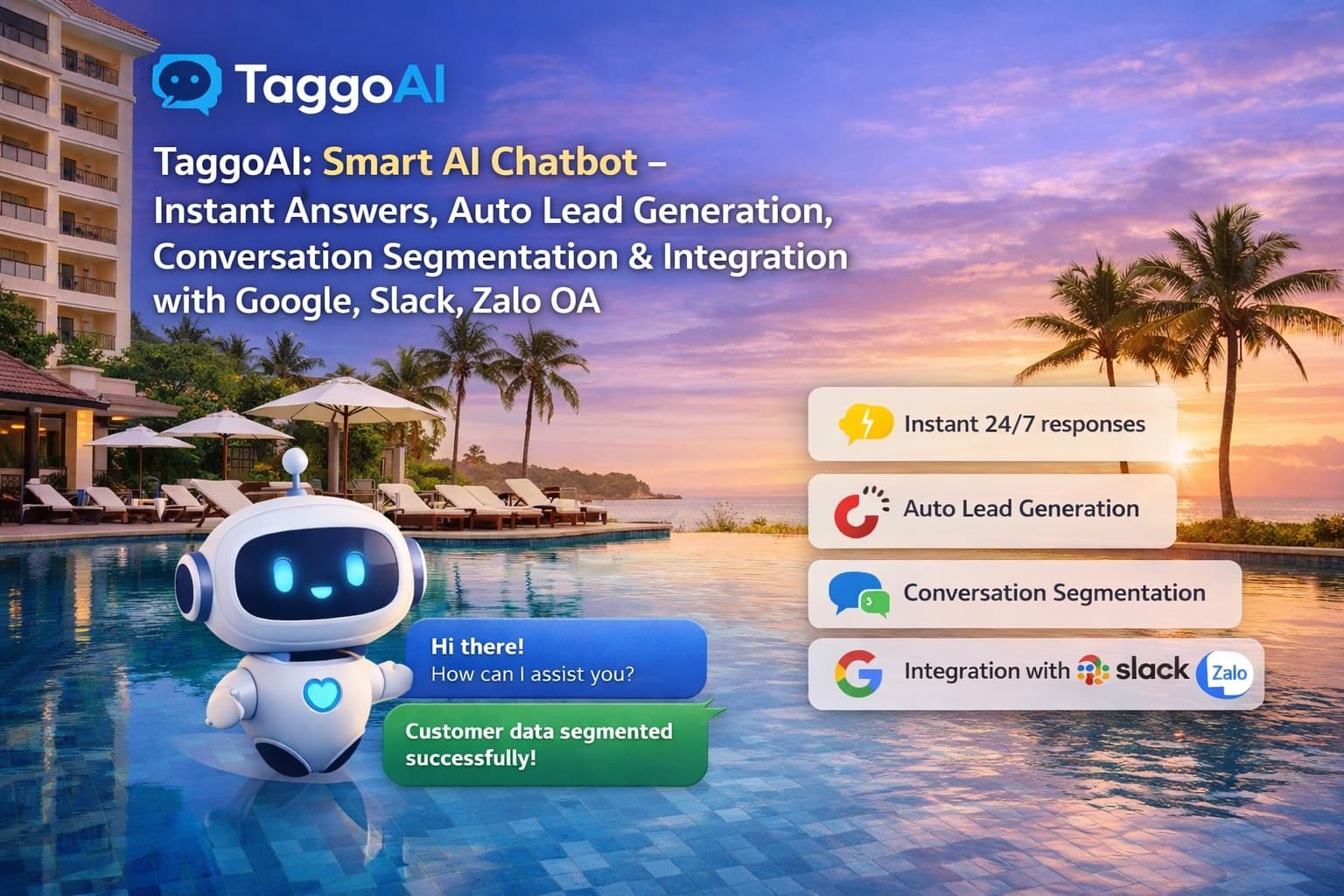 TaggoAI: Chatbot AI Thông Minh – Trả Lời Tức Thì, Tạo Lead Tự Động, Phân Loại Hội Thoại & Tích Hợp Google, Slack, Zalo OA