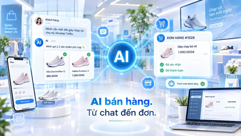 Quy trình AI bán hàng từ chat đến đơn AI bán hàng từ chat đến đơn - Quy trình tự động tư vấn và chốt đơn TaggoAI