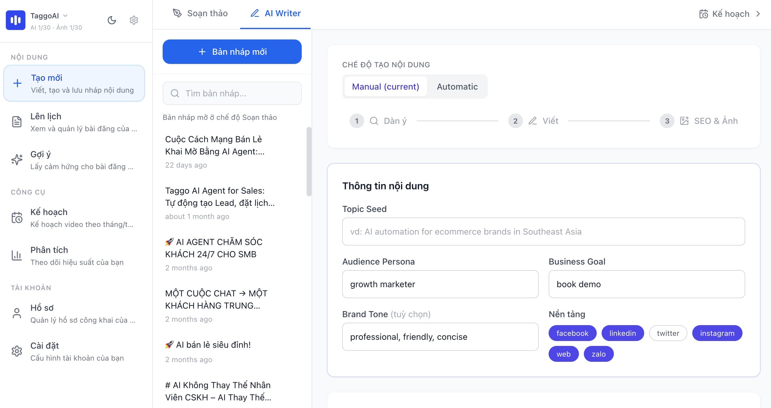 TaggoAI AI Content App Interface
