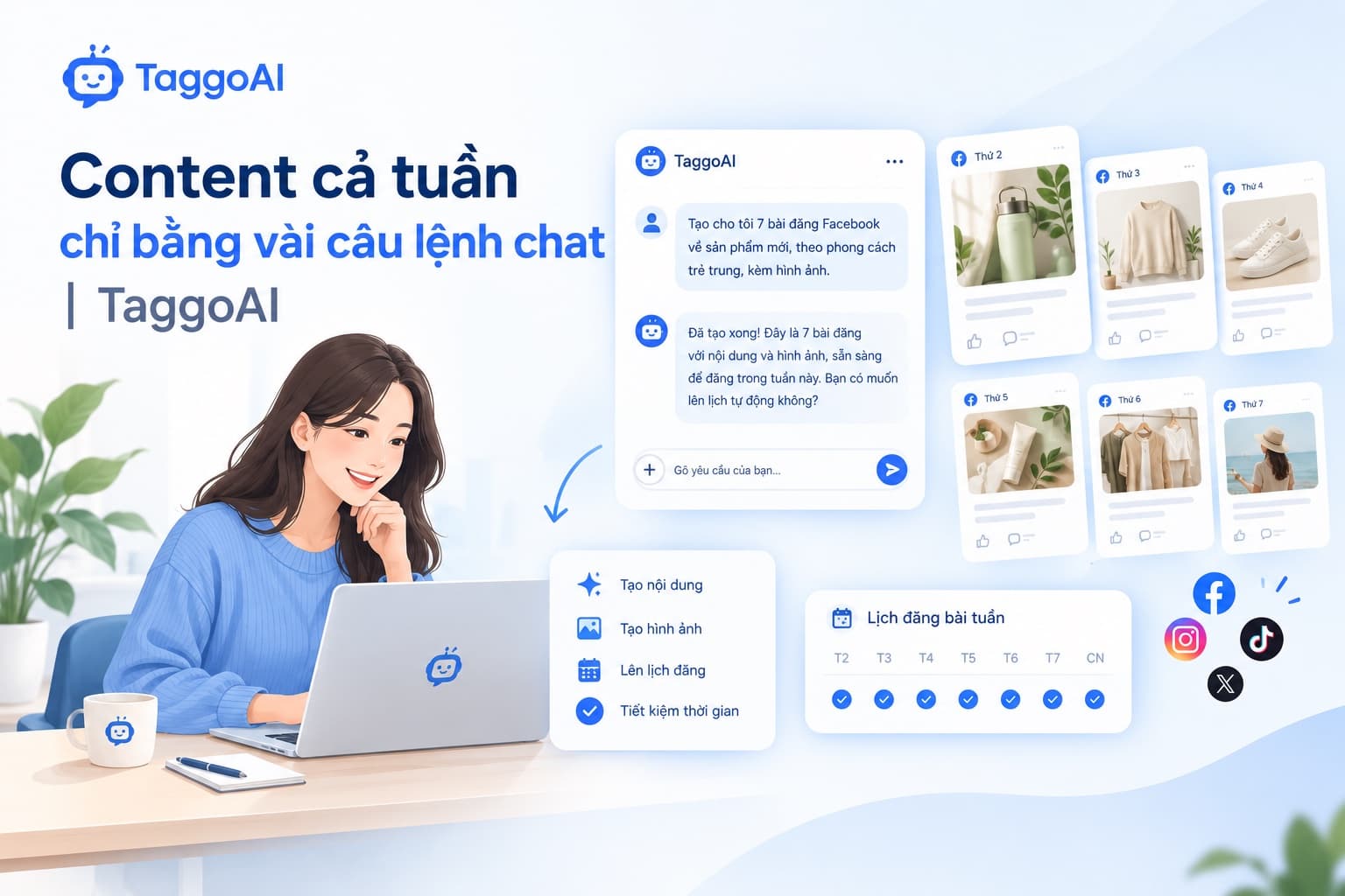 Content cả tuần chỉ bằng vài câu lệnh chat | TaggoAI