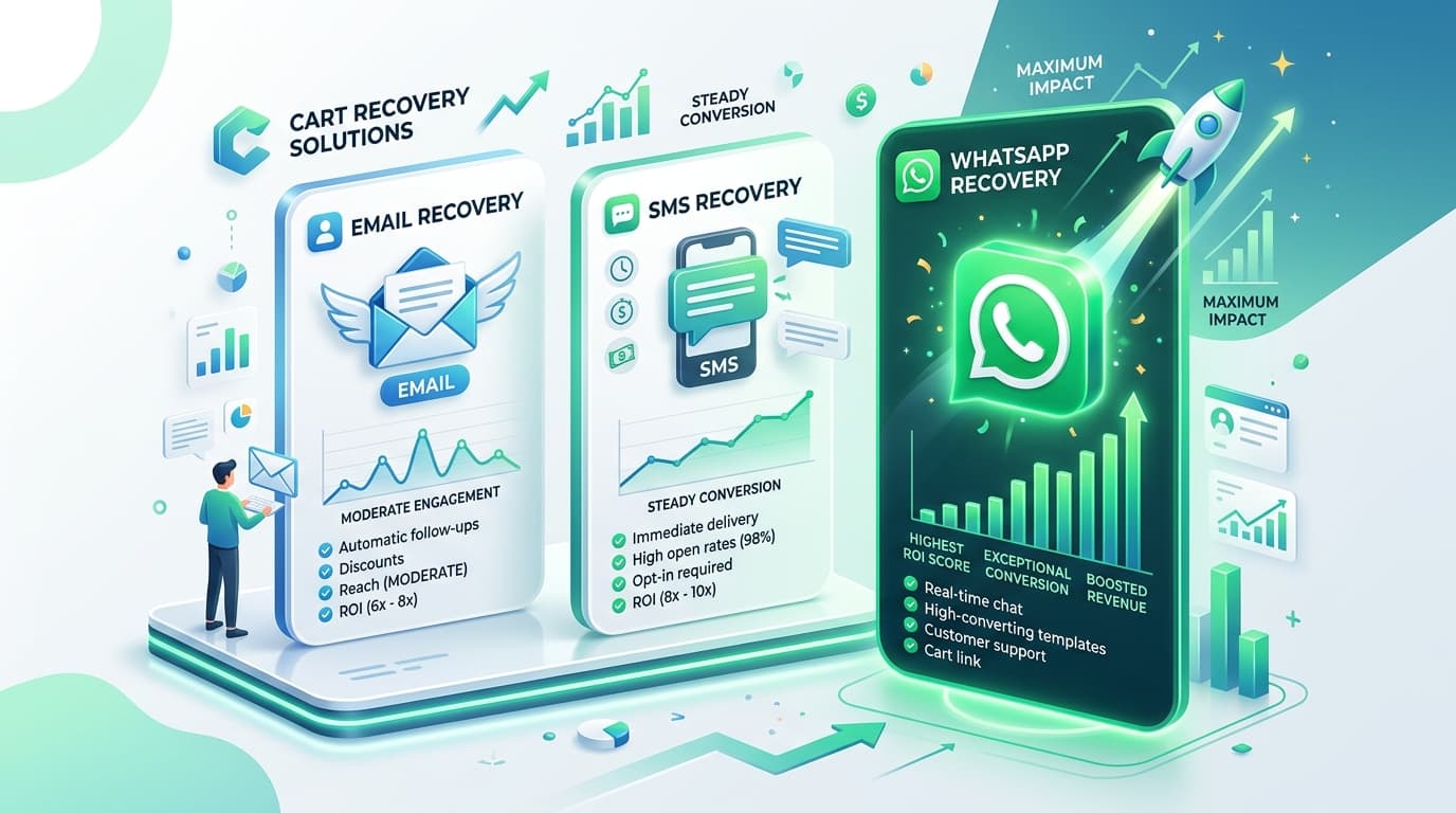 Email vs SMS vs WhatsApp for Cart Recovery: Which Wins for Shopify Stores?