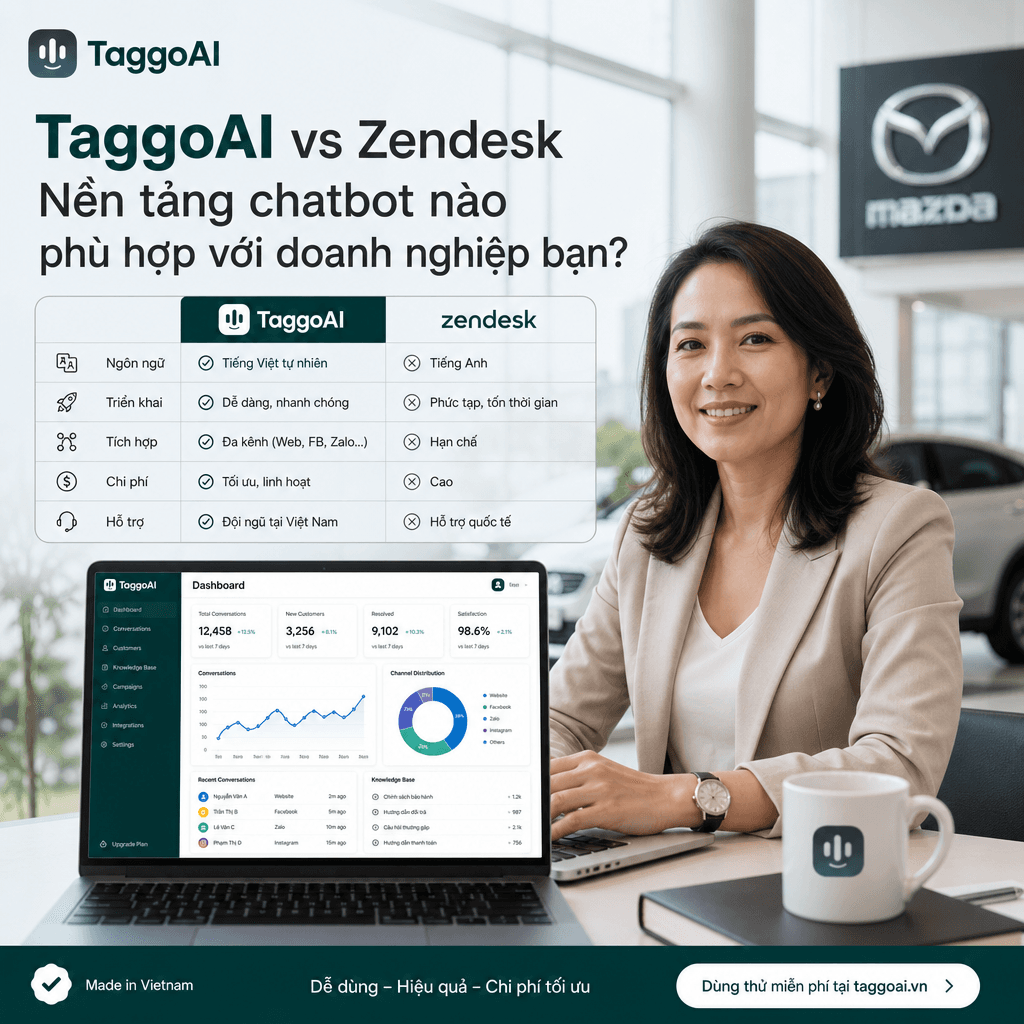 TaggoAI vs Zendesk: So sánh chi tiết để chọn nền tảng chatbot phù hợp cho doanh nghiệp