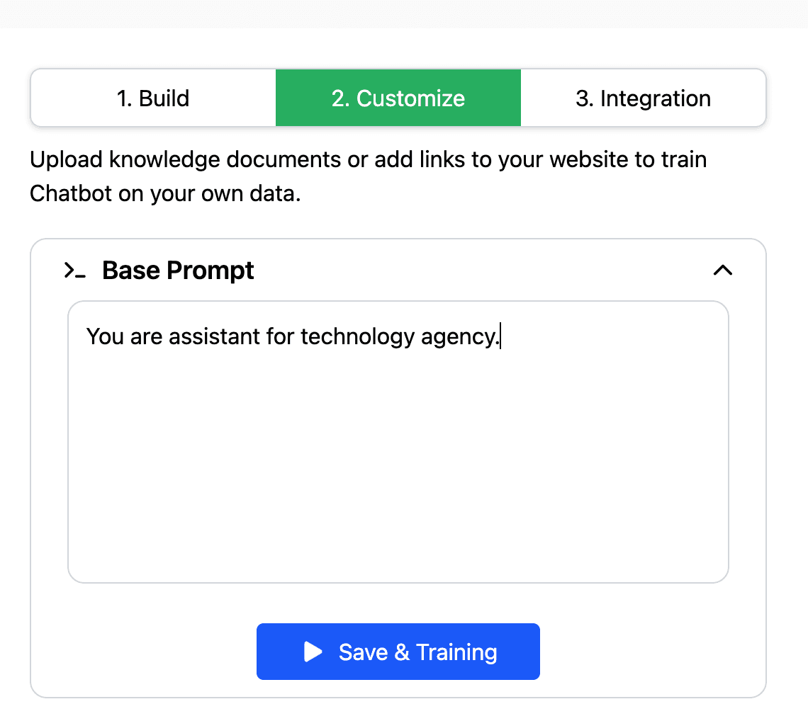 Tính năng prompt tuỳ chỉnh trong chatbot.