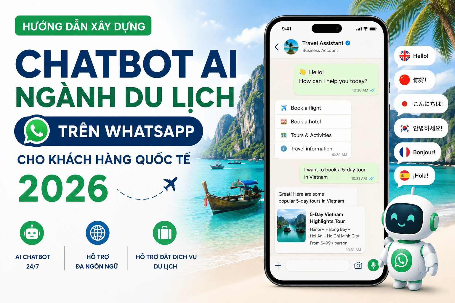 Hướng dẫn xây dựng Chatbot AI ngành Du lịch trên WhatsApp cho Khách hàng Quốc tế 2026