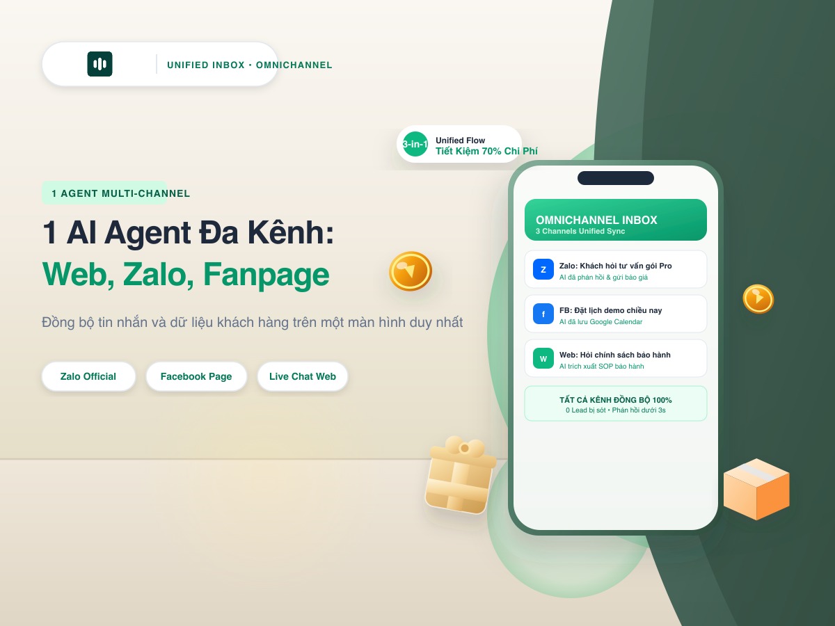 1 AI Agent Quản Lý Đa Kênh: Đồng Bộ Website, Fanpage, Zalo OA Không Bỏ Sót Lead