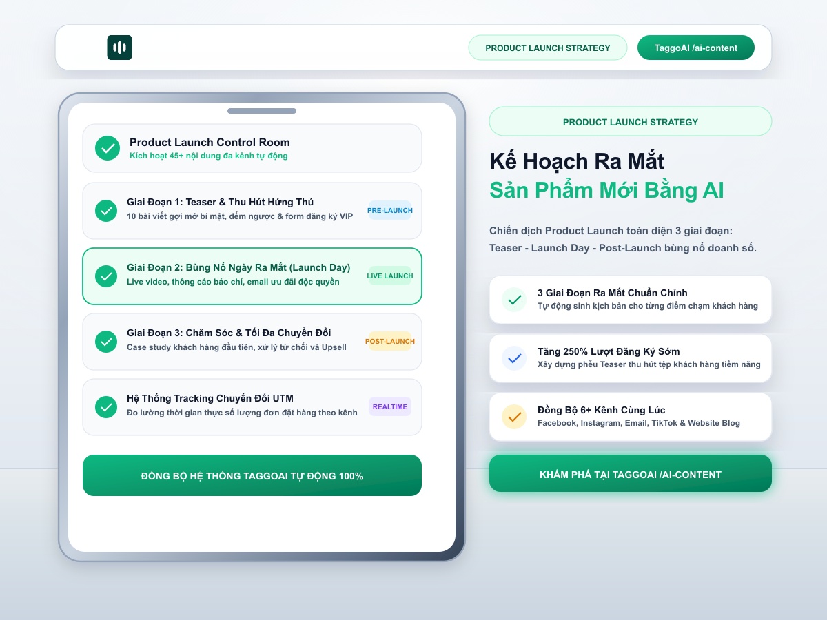 Kế Hoạch Ra Mắt Sản Phẩm Mới (Product Launch) Bằng AI Content Calendar Đạt Tỷ Lệ Chuyển Đổi Đỉnh Cao